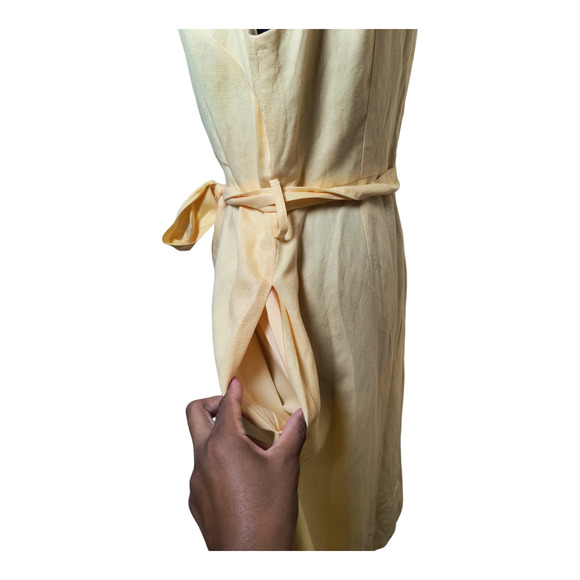 Karl Lagerfeld Paris Womens Front TIe Midi Dress Sleeveless Linen Yellow 16 - Picture 4 of 6